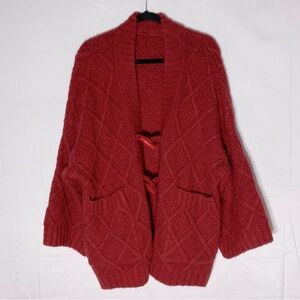 Vintage Oversized Red Chunky Textured Diamond Knit Cardigan Sweater W Toggles XL